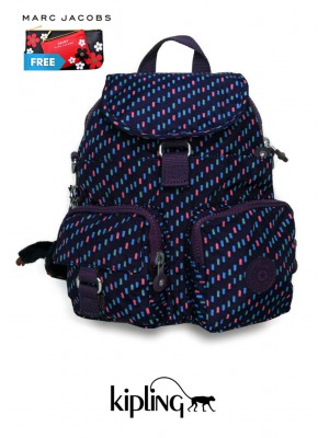 KP007*KIPLING FIREFLY 2-WAYS BACKPACK (NAVY-MULTI) *FREE MARC JACOBS 2PCS POUCH